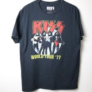 Kiss rock band 1977 concert world tour t-shirt  size L